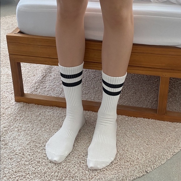 2-Stripe Crew Socks - White with Black Stripes - Picture 7 of 12
